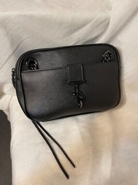 Black Leather Chain-Handle Crossbody Bag